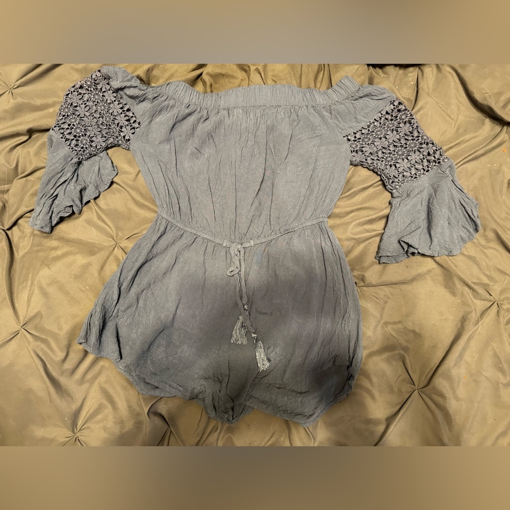 Blue Lace Romper Off The Shoulder